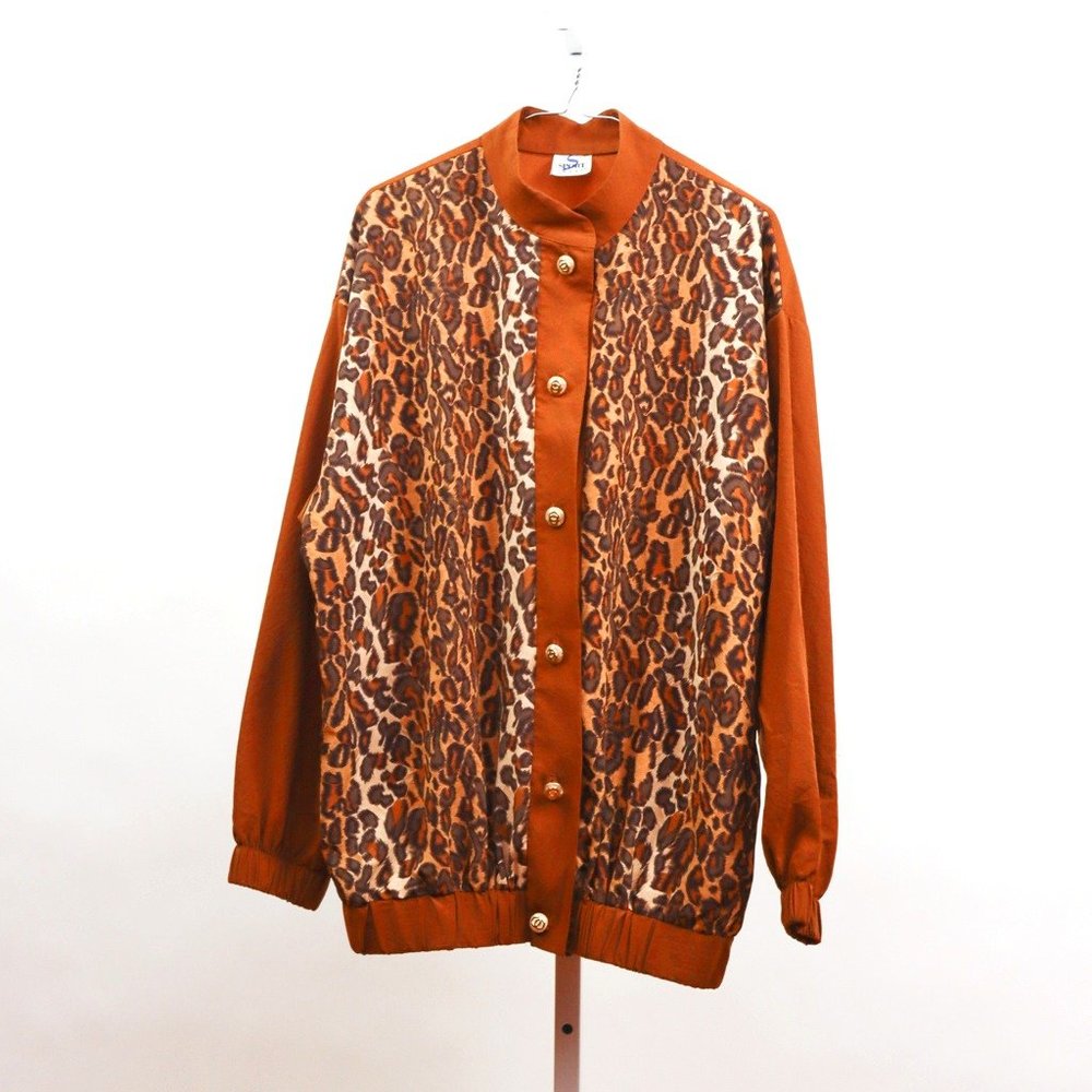 Vintage 80s Leopard Animal Print Jacket Oversized Boxy Relaxed Fit Parka Shacket